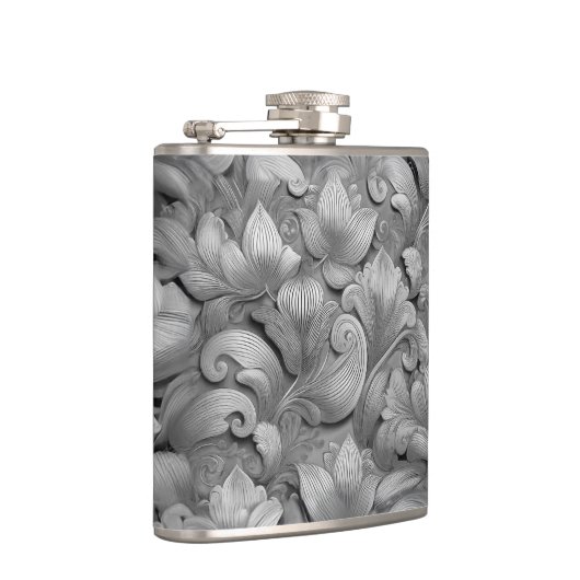 Zilveren Bloesem Elegantie Print (AI + Human) Heupfles (Rechts)