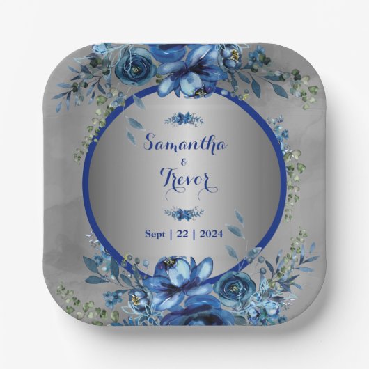 Zilveren bloesems Elegante bruiloft Papieren Bordje (Voorkant)