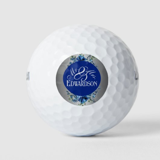 Zilveren Bloom & Blauwe Bloem Swing Golfballen (Voorkant)