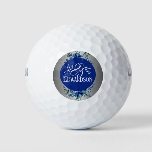 Zilveren Bloom & Blauwe Bloemen Swing Golf Ballen (Voorkant)