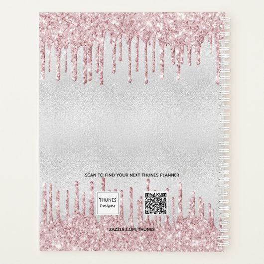Zilveren blos roze glitter bruiloft planner (Achterkant)