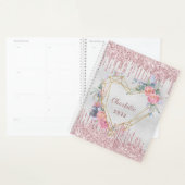 Zilveren blos roze glitter naam 2025 planner (Display)