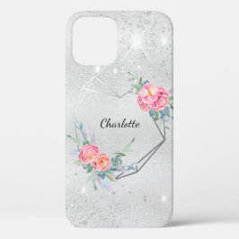 Zilveren blos roze glitter naam Case-Mate iPhone 14 hoesje