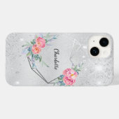 Zilveren blos roze glitter naam Case-Mate iPhone case (Achterkant (horizontaal))