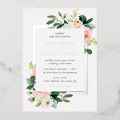 Zilveren Blozende Roze Bloemstuk Trouw  Folie Uitnodiging (Voorkant)