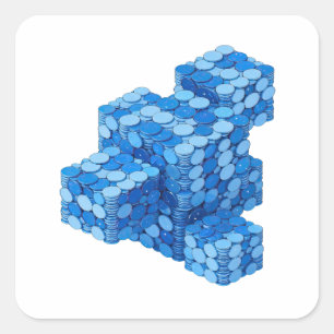Zilveren BLUE COINS STAIRCASE-labelontwerp met str Vierkante Sticker