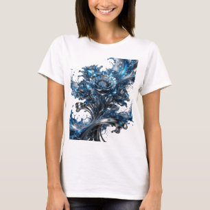 Zilveren BLUE ROSE Artistiek Motief Schoon T-shirt