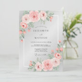 Zilveren Blush Bloemblad Bruiloft Kaart (Staand voorkant)
