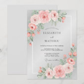 Zilveren Blush Bloemblad Bruiloft Kaart (Voorkant / Achterkant)