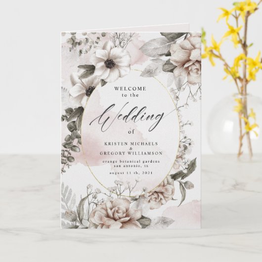 Zilveren Blush Bloemen Elegant Bruiloft Programma (Gele Bloem)