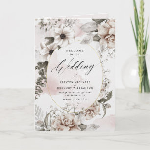 Zilveren Blush Bloemen Elegant Bruiloft Programma