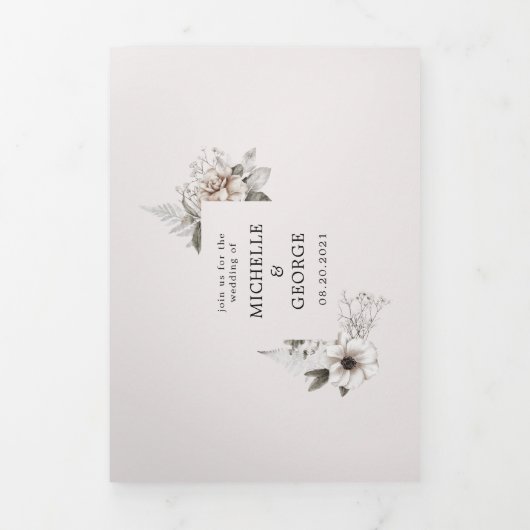 zilveren blush bloemendrievoudige bruiloft uitnodi drieluik uitnodiging (Cover)