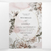 zilveren blush bloemendrievoudige bruiloft uitnodi drieluik uitnodiging (Binnenkant midden)