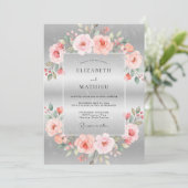 Zilveren Blush Koraal Bloemblad Bruiloft Kaart (Staand voorkant)