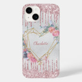 Zilveren blush roze bloemenhart naam Case-Mate iPhone case (Achterkant)