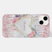 Zilveren blush roze bloemenhart naam Case-Mate iPhone case (Achterkant (horizontaal))