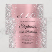 Zilveren Blush Roze Glam Monogram 40e Verjaardag (Voorkant / Achterkant)