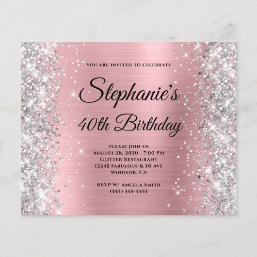 Zilveren Blush Roze Glam Monogram 40e Verjaardag Flyer (Voorkant)
