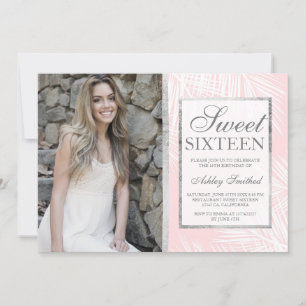 Zilveren blush roze palm boom patroon foto Sweet 1 Kaart