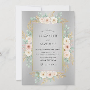 Zilveren Blush Roze Ranunculus Eucalyptus Bruiloft Kaart