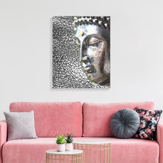 Zilveren Boeddha Gezicht Canvas Print (Insitu (Woonkamer))