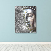 Zilveren Boeddha Gezicht Canvas Print (Insitu (Houten vloer))