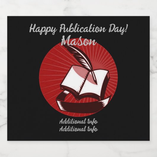 Zilveren boek en quill sparkling wijnetiket (Enkel label)