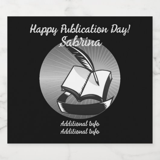 Zilveren boek en quill sparkling wijnetiket (Enkel label)