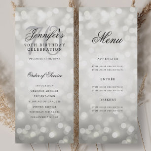 Zilveren Bokeh 70e verjaardagsprogramma menu Kaart