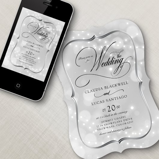 Zilveren Bokeh Lights Bruiloft Kaart