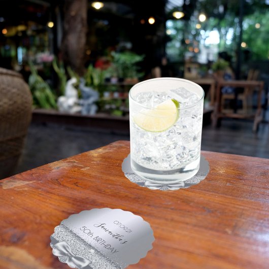 Zilveren boog elegant verjaardagsfeestje kartonnen onderzetters