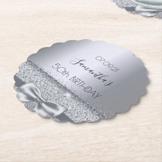Zilveren boog elegant verjaardagsfeestje kartonnen onderzetters (Gekanteld)