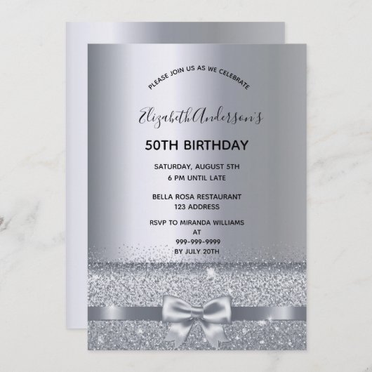 Zilveren boog elegante verjaardag kaart (Voorkant / Achterkant)