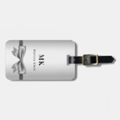 Zilveren boog monogram initialen elegant bagagelabel (Voorkant horizontaal)