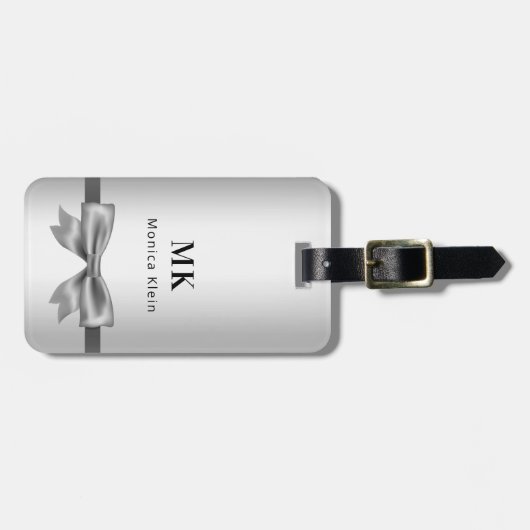 Zilveren boog monogram initialen elegant bagagelabel (Voorkant horizontaal)