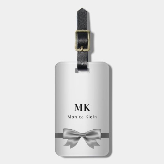 Zilveren boog monogram initialen elegant bagagelabel (Voorkant verticaal)
