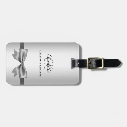 Zilveren boog monogram initialen elegant bagagelabel (Voorkant horizontaal)