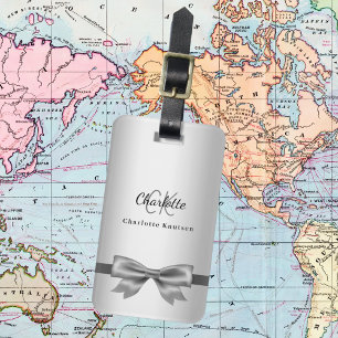 Zilveren boog monogram initialen elegant bagagelabel