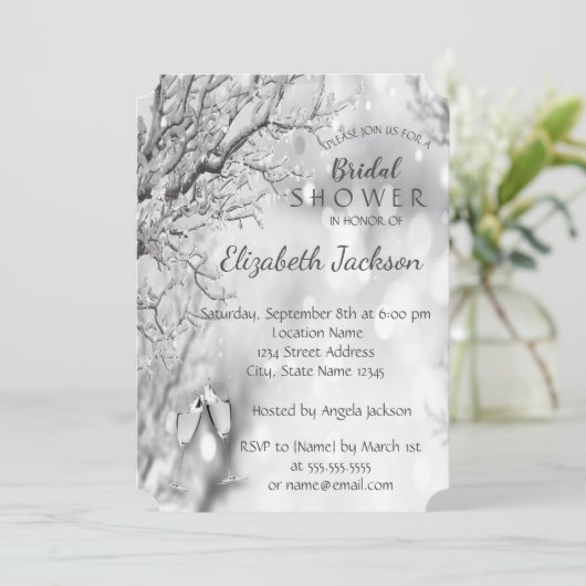 Zilveren Boomtakken, Wijn Glas Bruidsmeisjesfeest Kaart (Staand voorkant)