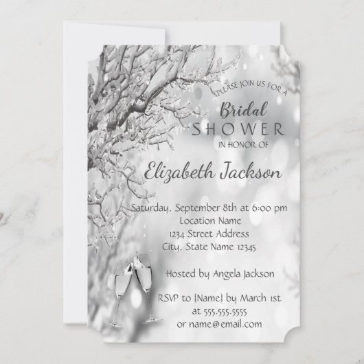 Zilveren Boomtakken, Wijn Glas Bruidsmeisjesfeest Kaart (Voorkant)