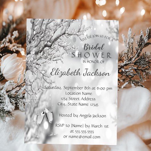 Zilveren Boomtakken, Wijn Glas Bruidsmeisjesfeest Kaart