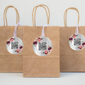 Zilveren bordeaux bloemen geometrische QR code bru Ronde Sticker