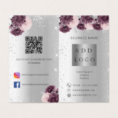 Zilveren bordeaux bloemen zakelijke brochure kaart (Buitenkant ongevouwen)