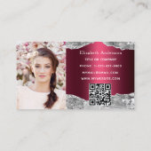 Zilveren bordeauxrode agaat marmer QR code foto Visitekaartje (Achterkant)