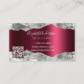 Zilveren bordeauxrode agaat marmeren logo QR-code Visitekaartje (Achterkant)