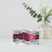 Zilveren bordeauxrode agaat marmeren logo QR-code Visitekaartje (Staand voorkant)