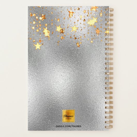 Zilveren bordeauxrode bloemen gouden sterren planner (Achterkant)