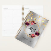 Zilveren bordeauxrode bloemen gouden sterren planner (Display)
