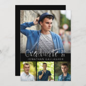 Zilveren borstel Afstuderen 4 fotocollage zwart Kaart (Voorkant / Achterkant)