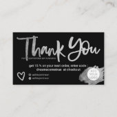 Zilveren borstel lettertype zwart chique orde dank visitekaartje (Voorkant)